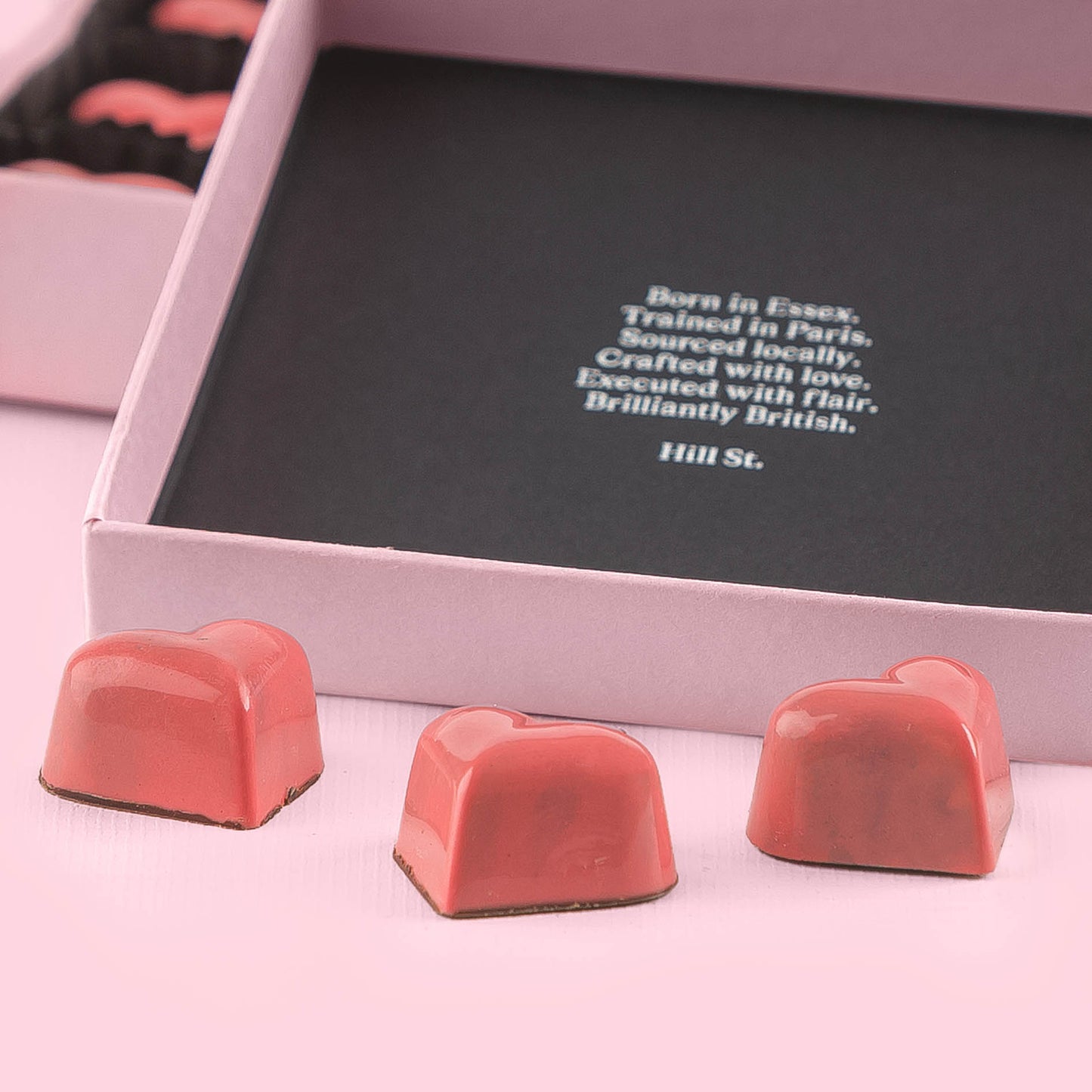 A Hill St. Luxury Chocolate Box of 9 Raspberry Caramel Hearts